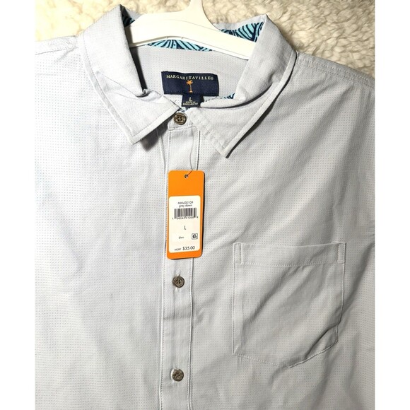 Margaritaville Casual Button Down Collard Men's Shirt Grey Dawn Beach Size L - Picture 3 of 4